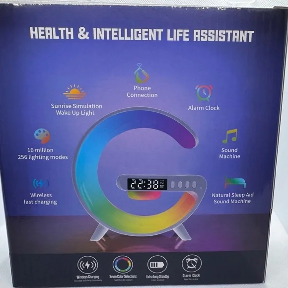 Smart Light/Sound machine/wireless charger/bluetooth/alarm clock NEW - Picture 3 of 4